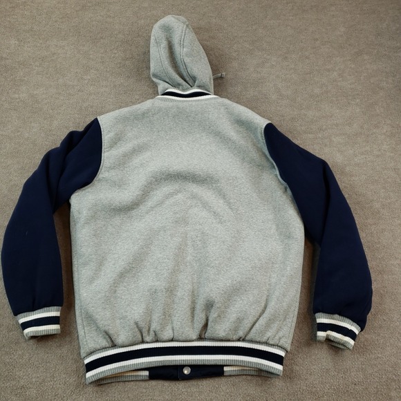 NY Yankees Jacket Medium Blue Gray Bomber Jacket Reversible Baseball‎ Hooded - Picture 11 of 13